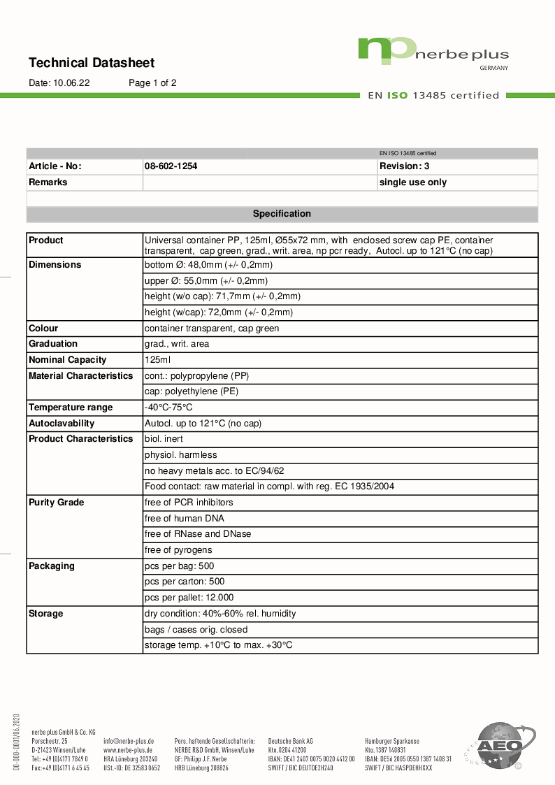 

Technical Datasheet 08 602 1254

